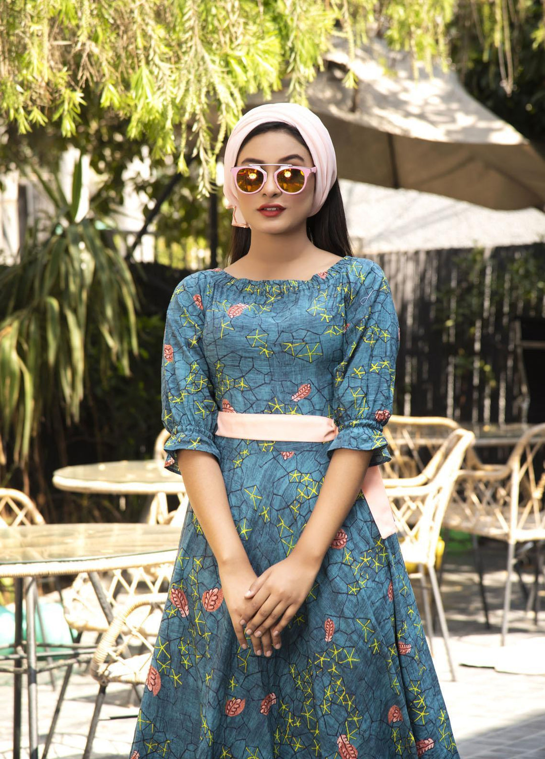 Nazmina Pret  Lawn Western Dress FR-605 TEAL PATTERN