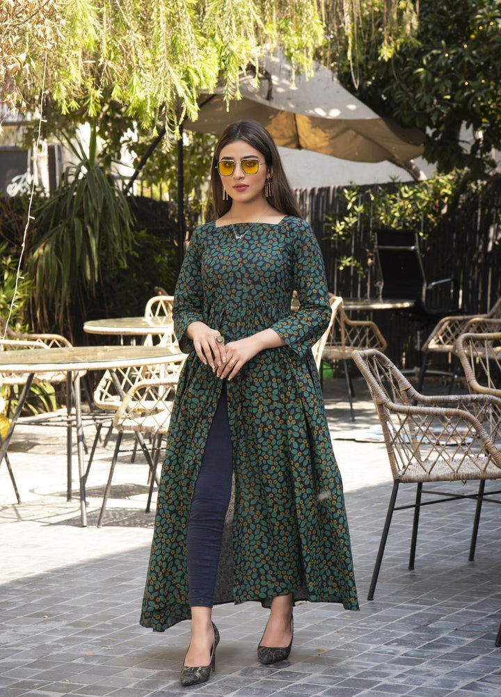 Nazmina Pret  Lawn Western Dress FR-608 GREEN OCEAN