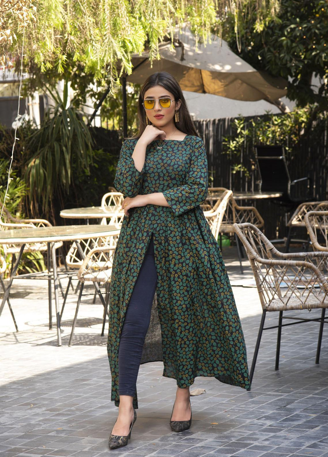 Nazmina Pret  Lawn Western Dress FR-608 GREEN OCEAN