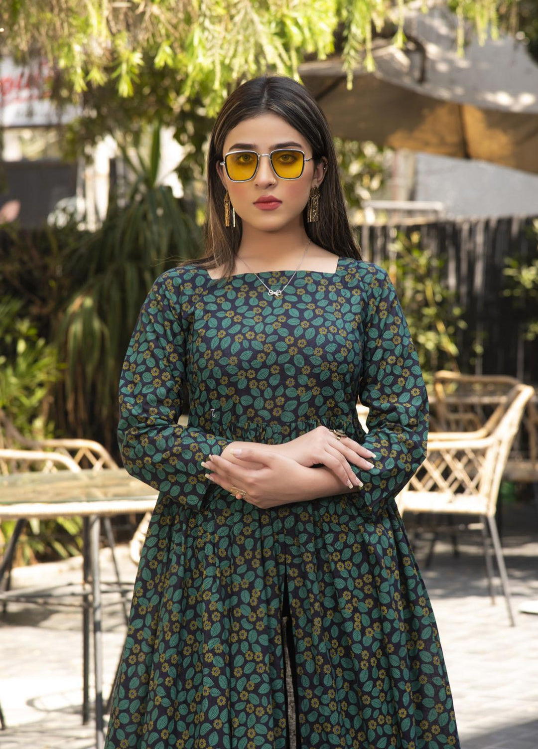 Nazmina Pret  Lawn Western Dress FR-608 GREEN OCEAN