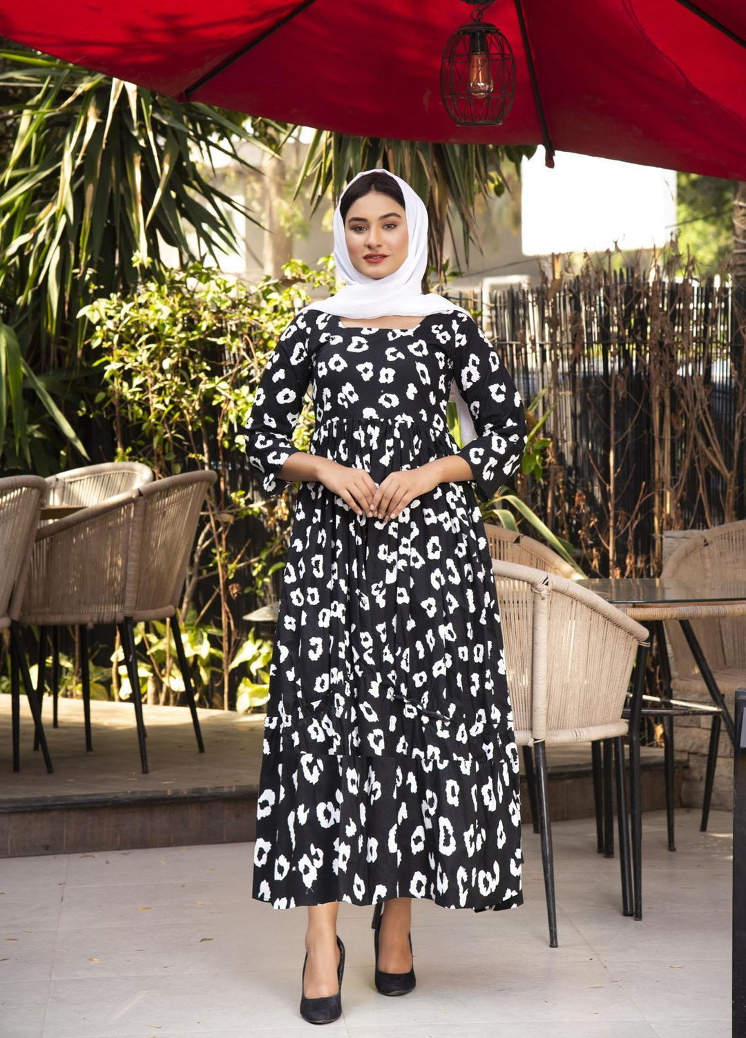 Nazmina Pret  Lawn Western Dress White And Black  FR-591