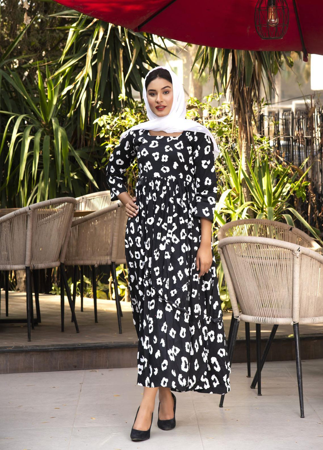 Nazmina Pret  Lawn Western Dress White And Black  FR-591