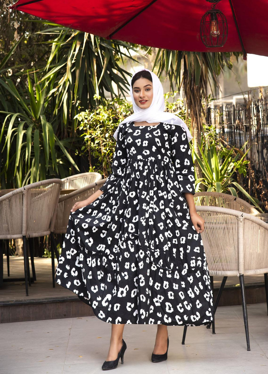 Nazmina Pret  Lawn Western Dress White And Black  FR-591