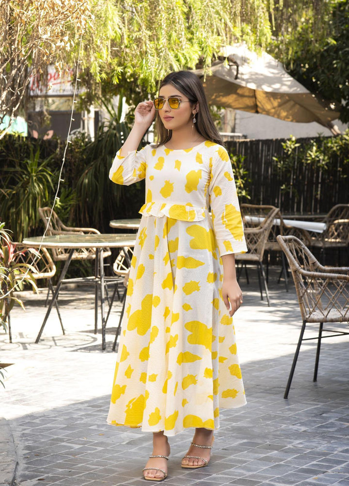 Nazmina Pret  Lawn Western Dress FR-607 WHITE LEOPARD