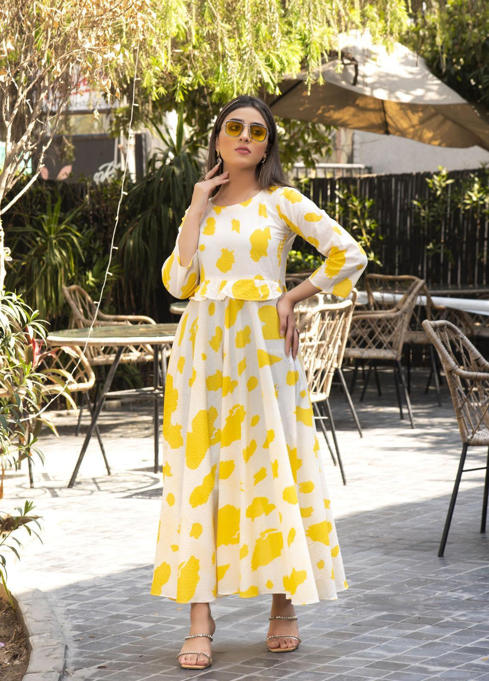 Nazmina Pret  Lawn Western Dress FR-607 WHITE LEOPARD