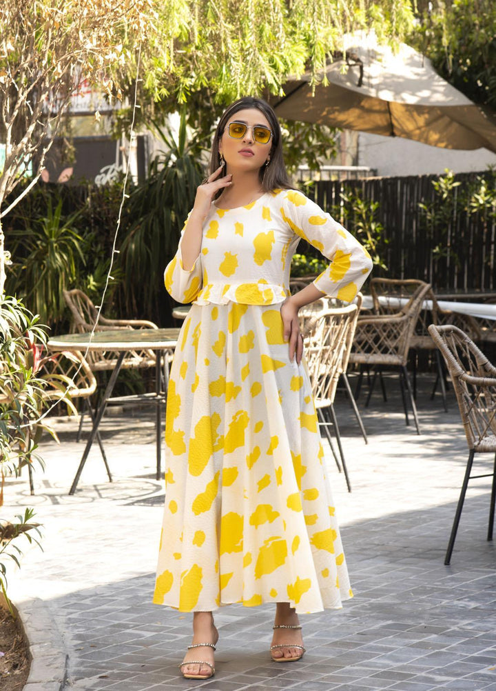 Nazmina Pret  Lawn Western Dress FR-607 WHITE LEOPARD