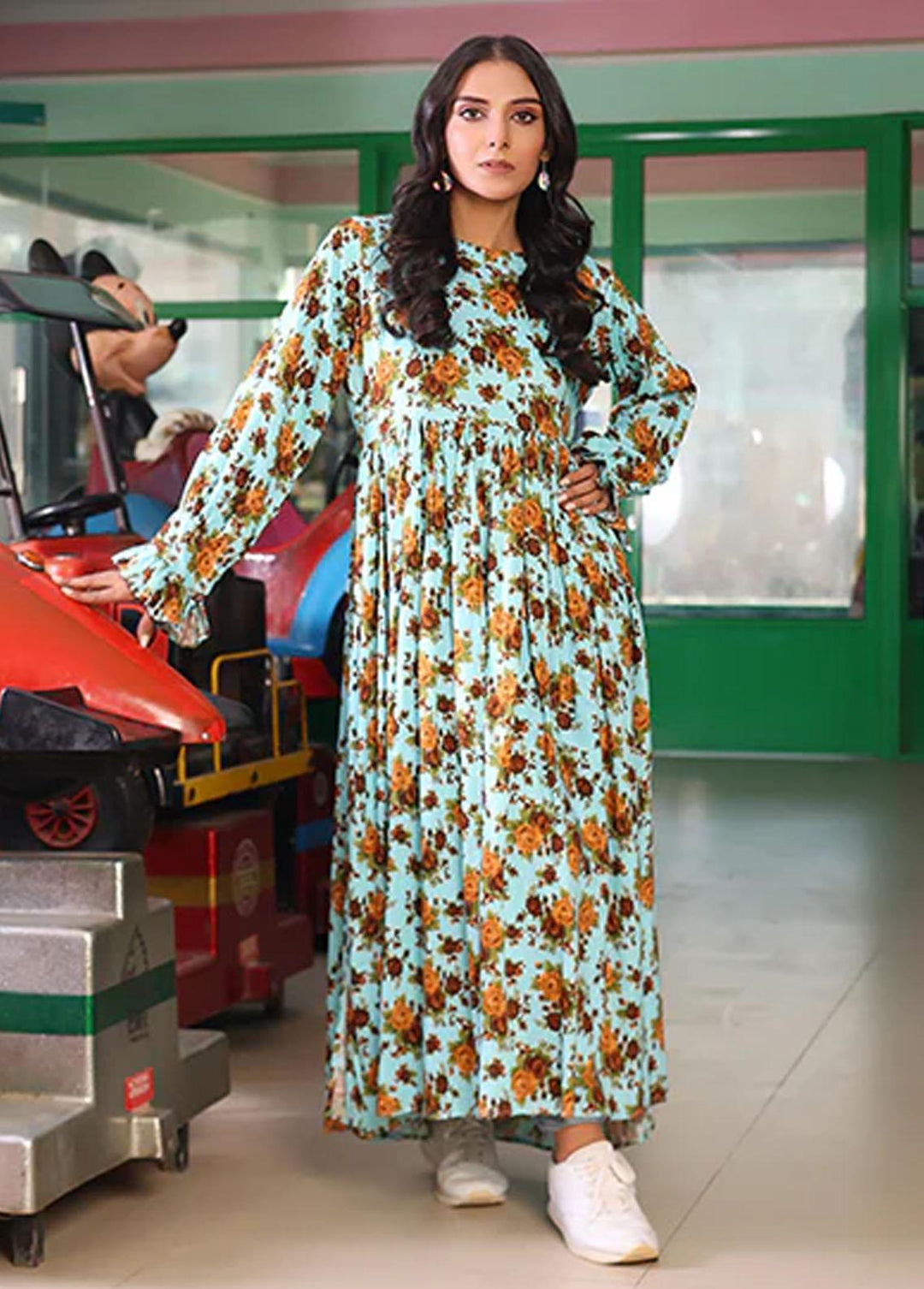 Nazmina Pret Printed Linen Frocks FR-717 Tangerine Rose