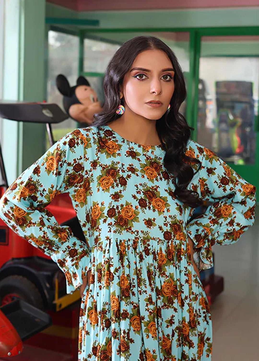 Nazmina Pret Printed Linen Frocks FR-717 Tangerine Rose