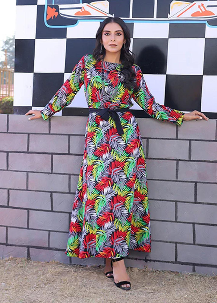 Nazmina Pret Printed Linen Frocks FR-718 Cheery Leaftlets