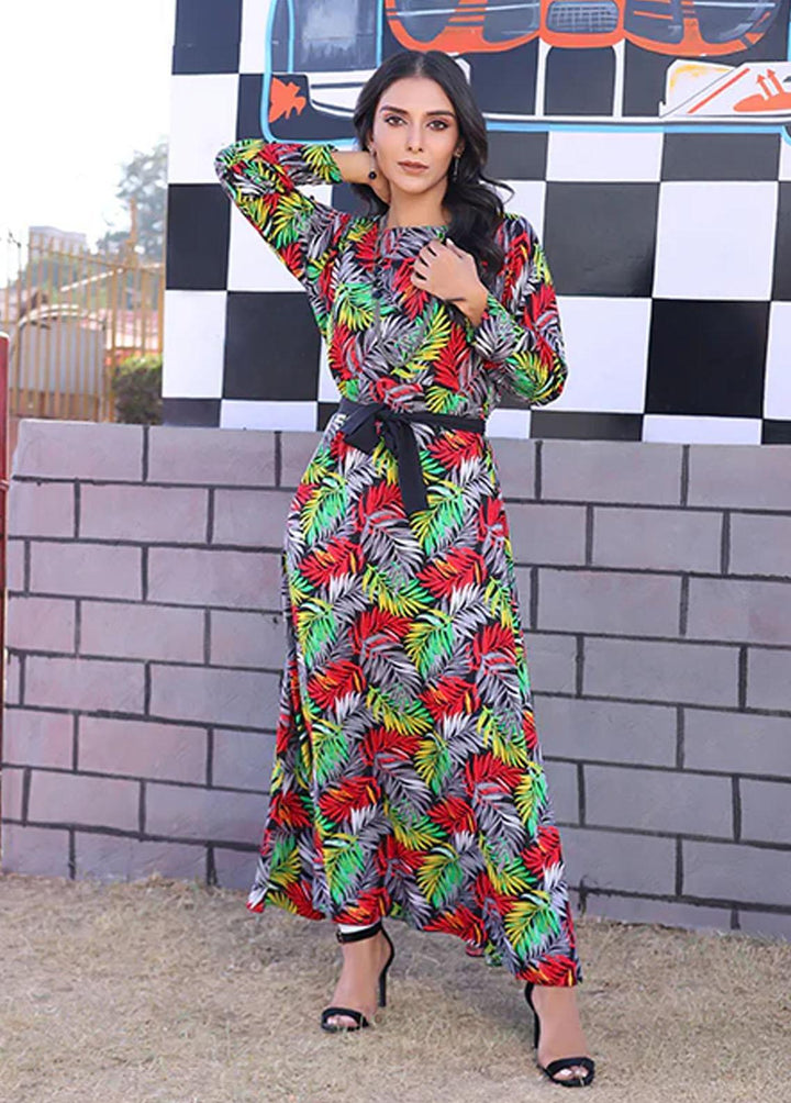 Nazmina Pret Printed Linen Frocks FR-718 Cheery Leaftlets