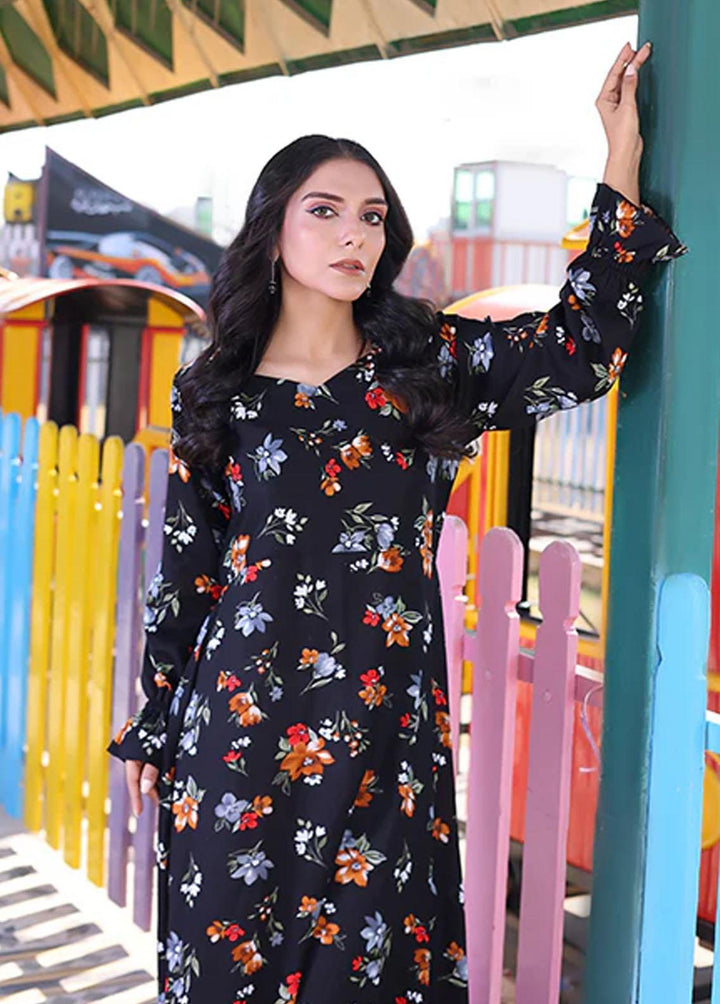 Nazmina Pret Printed Linen Frocks FR-722 Vibrant Floral Black