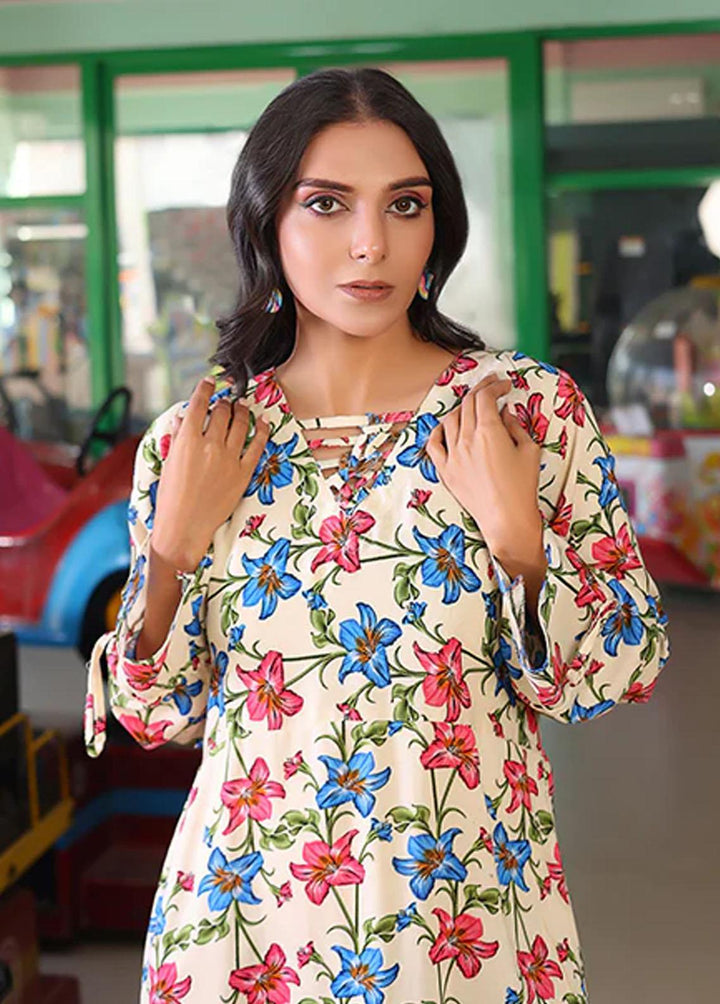 Nazmina Pret Printed Linen Frocks FR-723 Blue Bloom