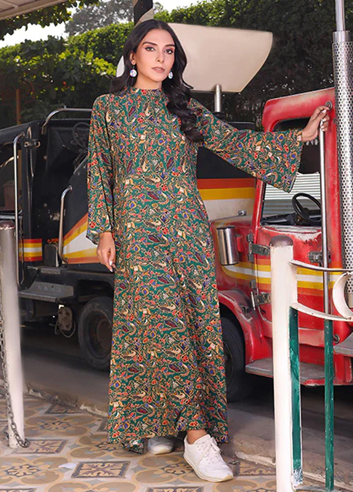 Nazmina Pret Printed Linen Frocks FR-724 Green Shine