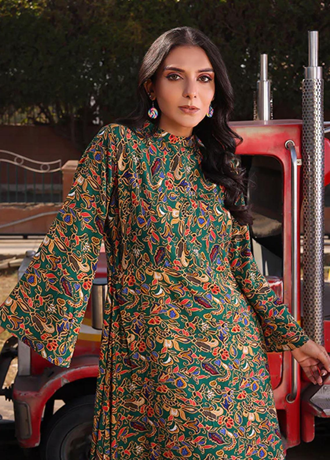 Nazmina Pret Printed Linen Frocks FR-724 Green Shine