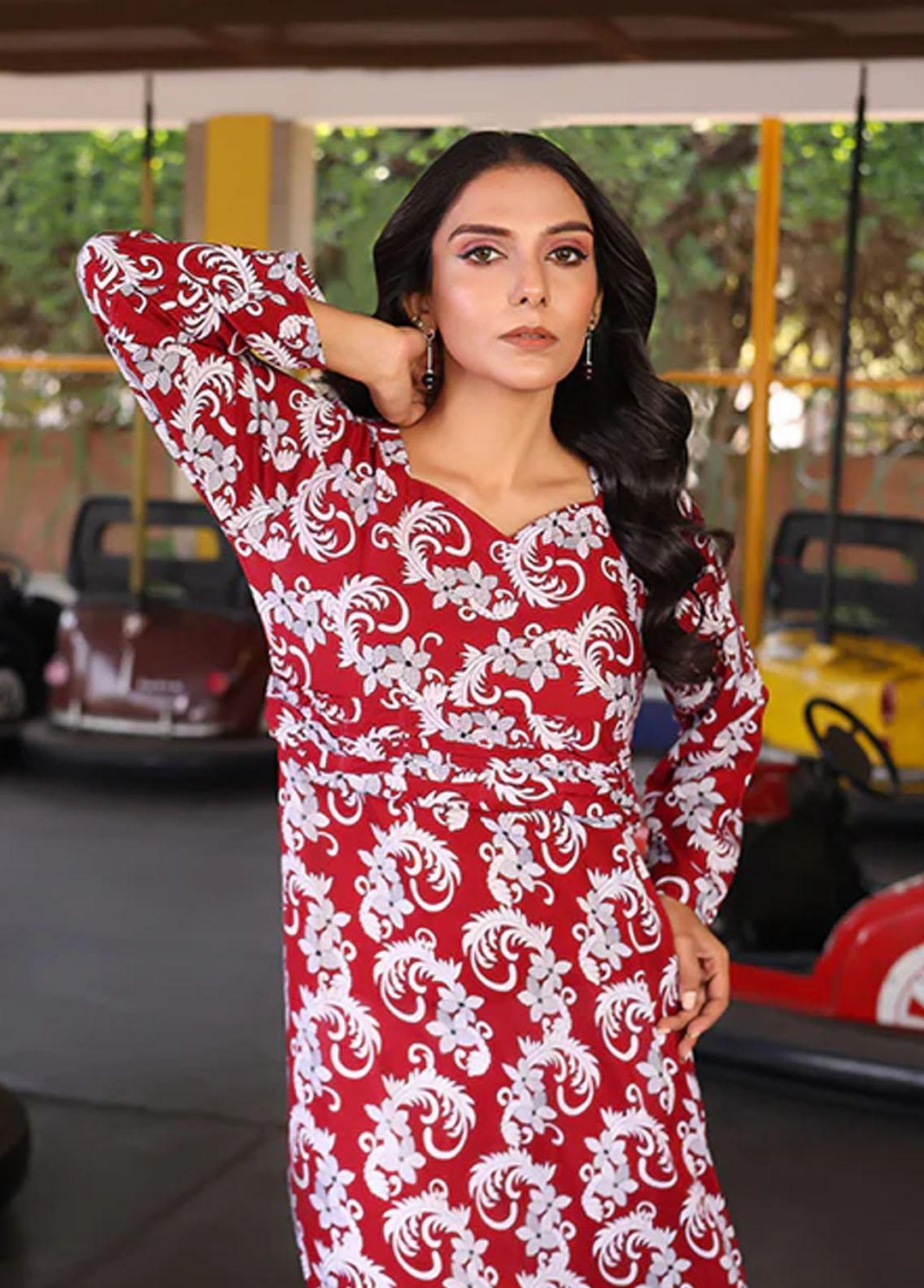 Nazmina Pret Printed Linen Frocks FR-725 Classic Oxblood