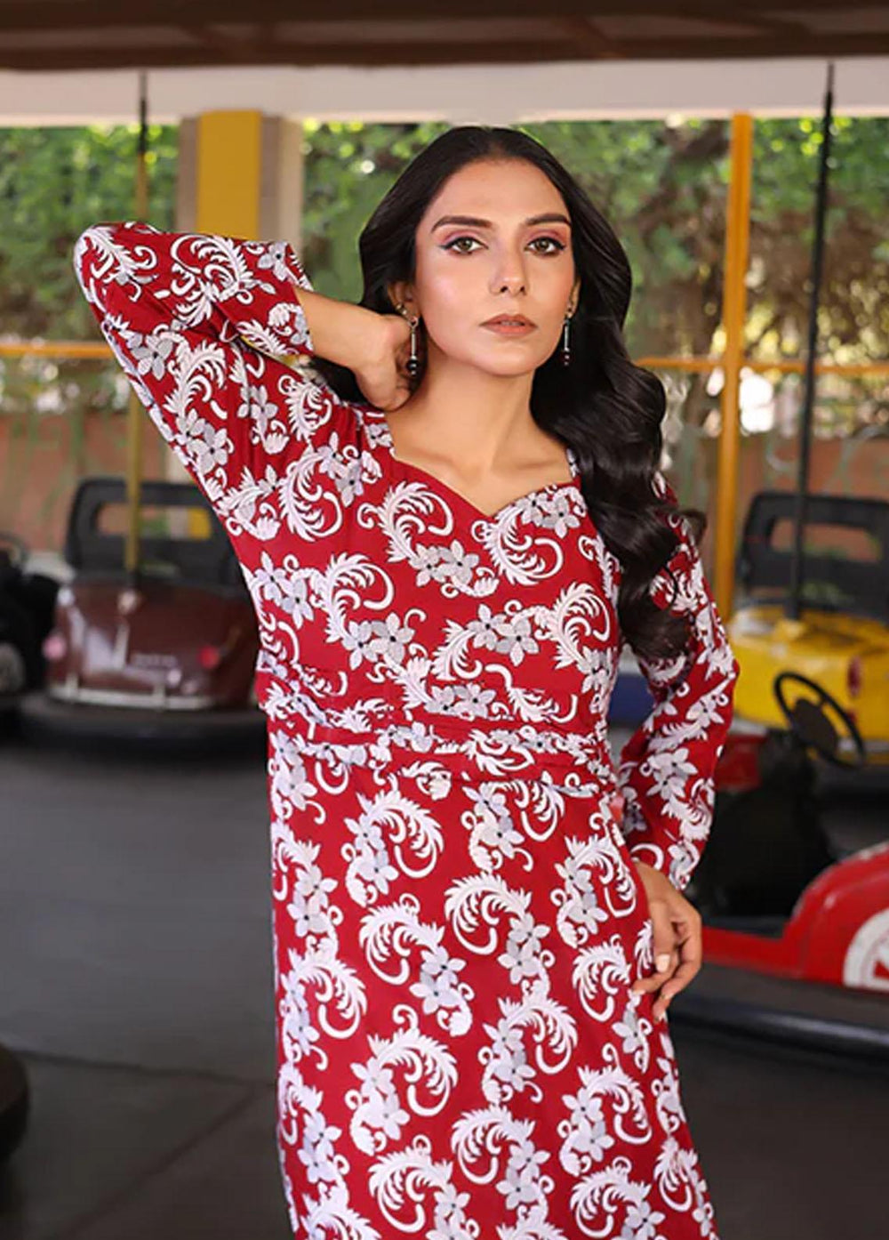 Nazmina Pret Printed Linen Frocks FR-725 Classic Oxblood