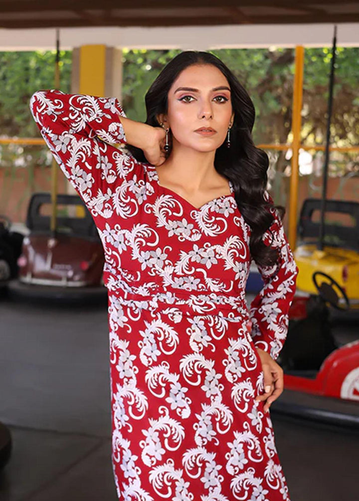 Nazmina Pret Printed Linen Frocks FR-725 Classic Oxblood