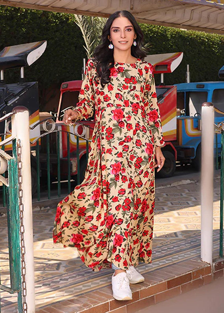 Nazmina Pret Printed Linen Frocks FR-726 Coral Rose