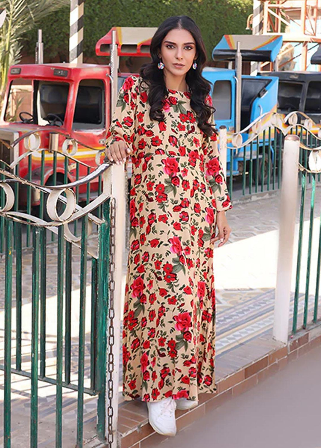 Nazmina Pret Printed Linen Frocks FR-726 Coral Rose