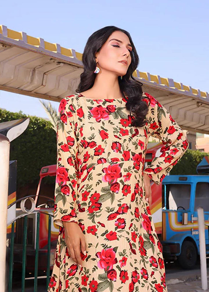 Nazmina Pret Printed Linen Frocks FR-726 Coral Rose