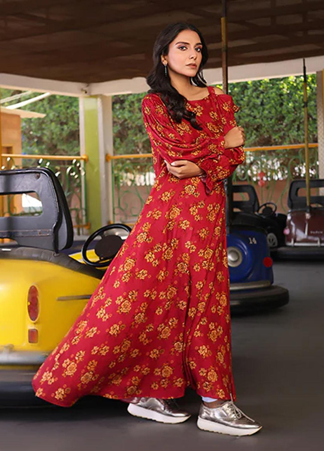 Nazmina Pret Printed Linen Frocks FR-727 Sunflower Berry