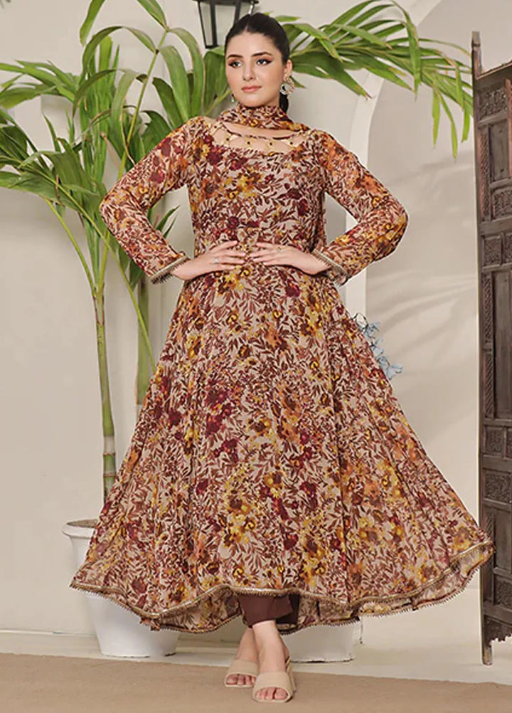 Nazmina Pret Casual Chiffon 2 Piece Suit Nectarine FRT-62