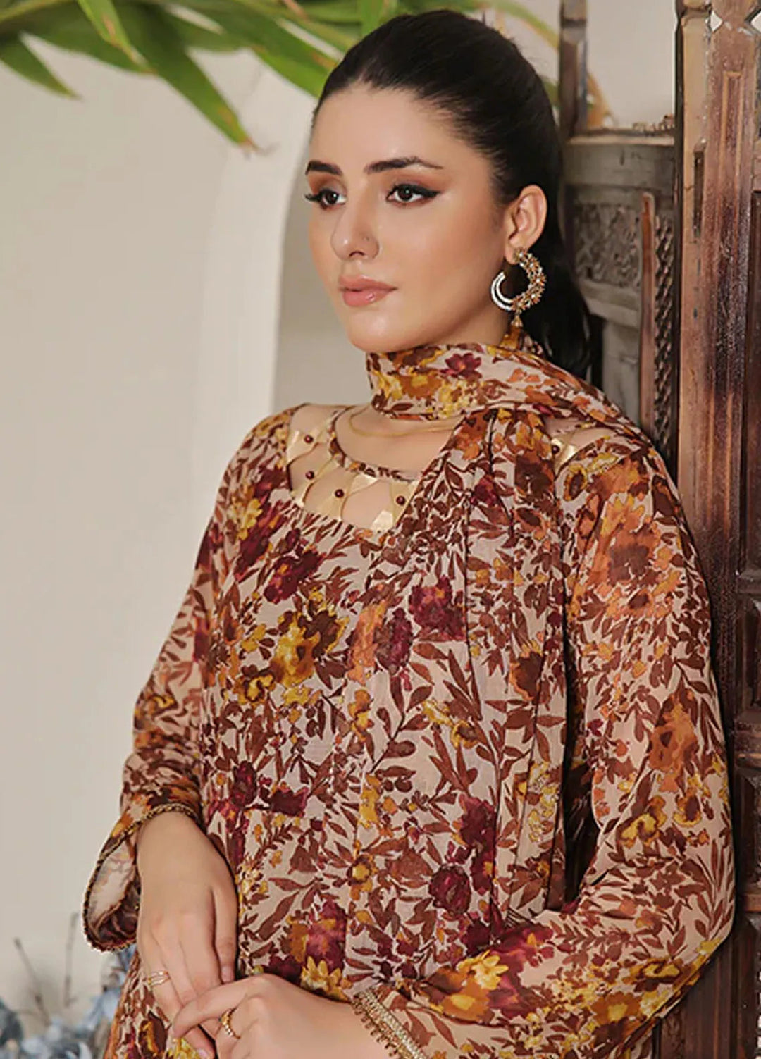 Nazmina Pret Casual Chiffon 2 Piece Suit Nectarine FRT-62
