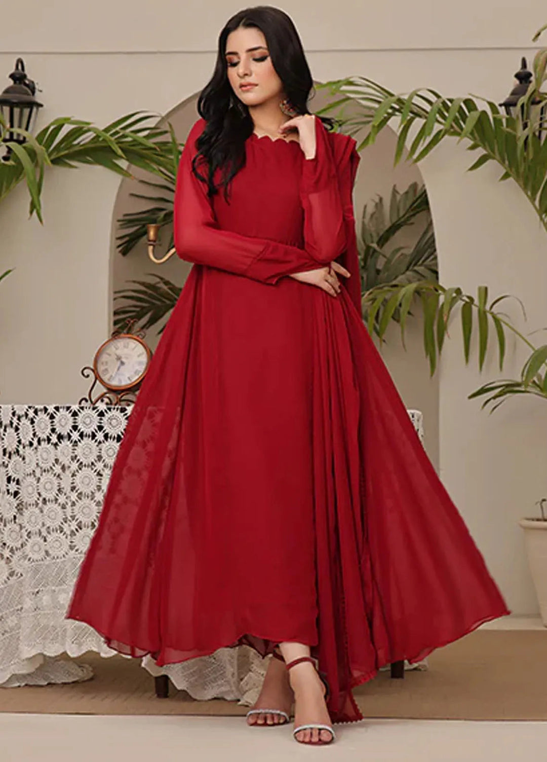 Nazmina Pret Casual Chiffon 2 Piece Suit Rouge