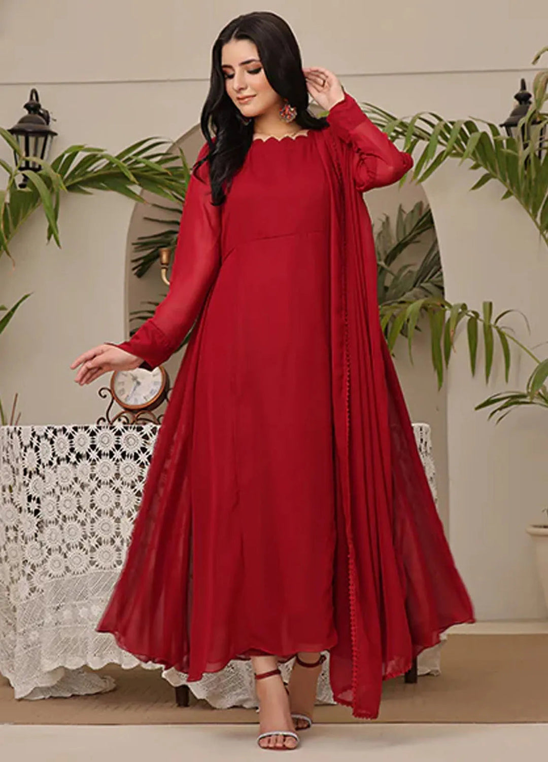 Nazmina Pret Casual Chiffon 2 Piece Suit Rouge