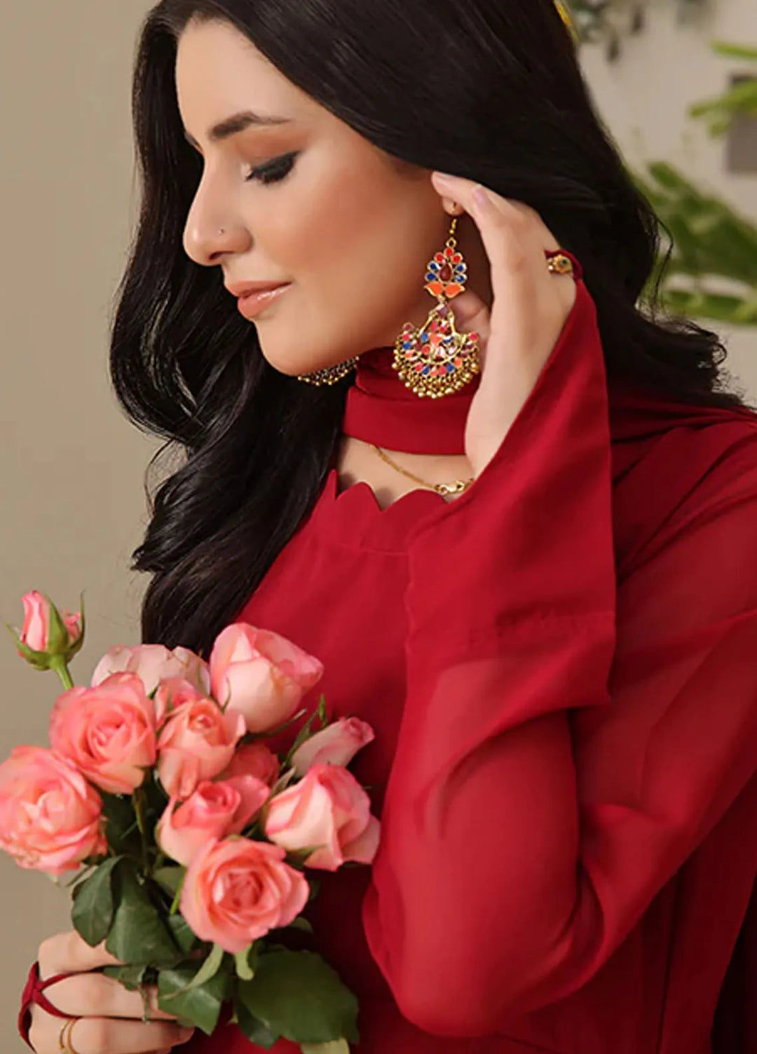 Nazmina Pret Casual Chiffon 2 Piece Suit Rouge