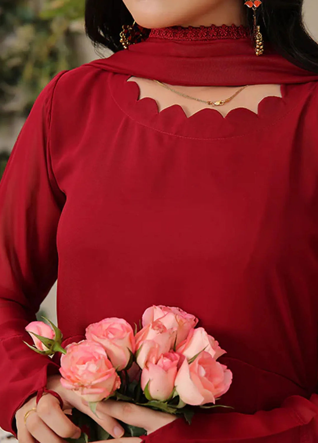 Nazmina Pret Casual Chiffon 2 Piece Suit Rouge