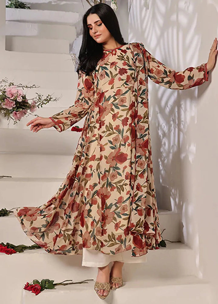 Nazmina Pret Casual Chiffon 3 Piece Suit Calico Flowers FRT-74