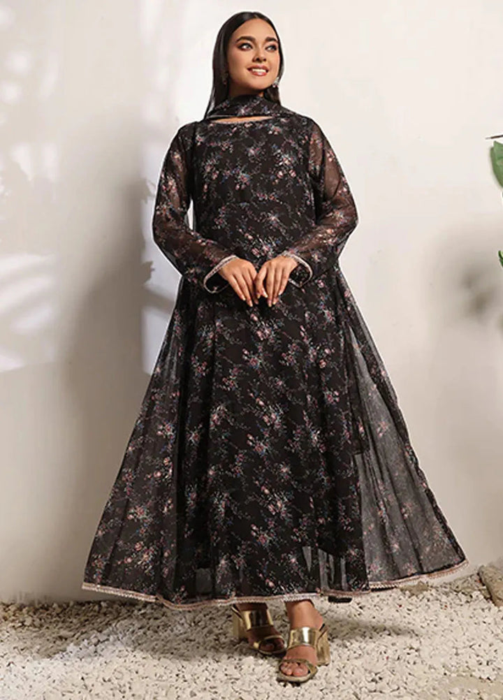 Nazmina Pret Casual Chiffon 3 Piece Suit Charcoal Web FRT-79