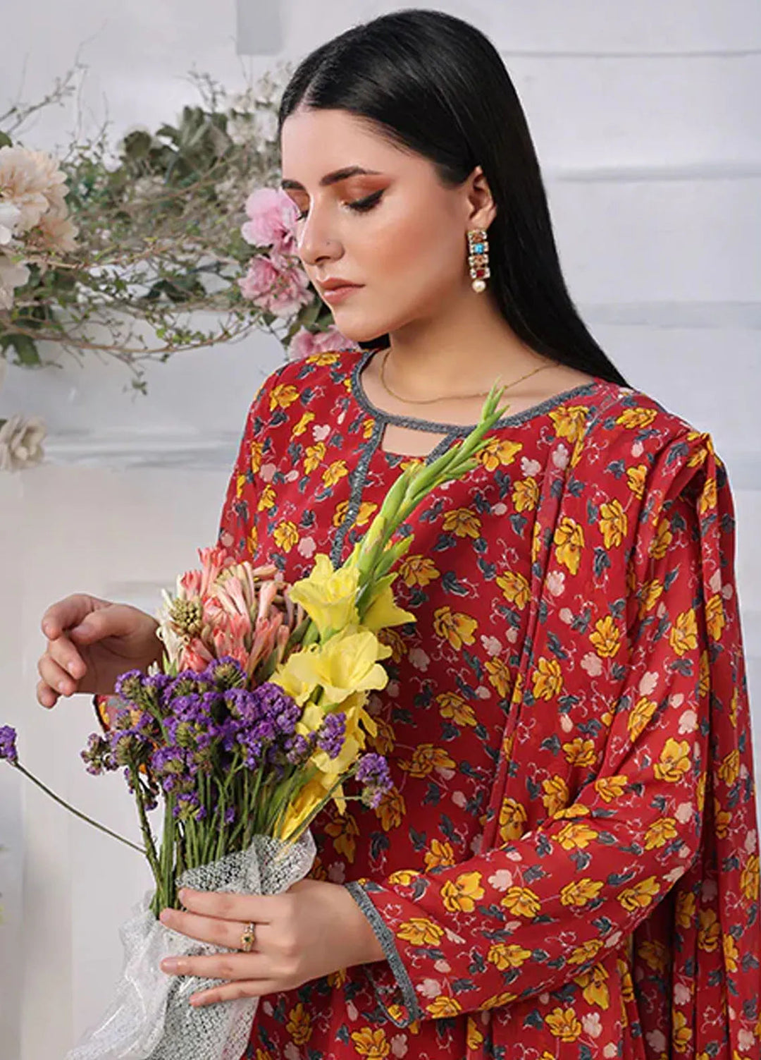 Nazmina Pret Casual Chiffon 3 Piece Suit Dandelion Floweret FRT-75