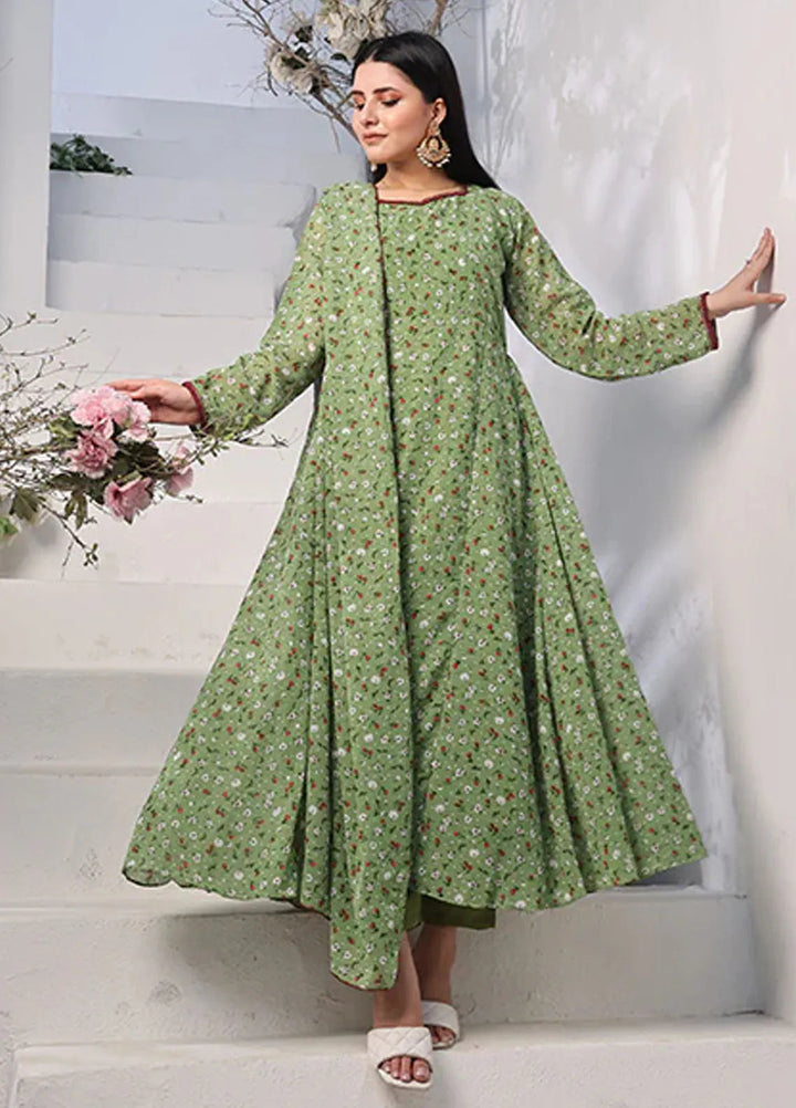 Nazmina Pret Casual Chiffon 3 Piece Suit Fern Day Lilies FRT-76
