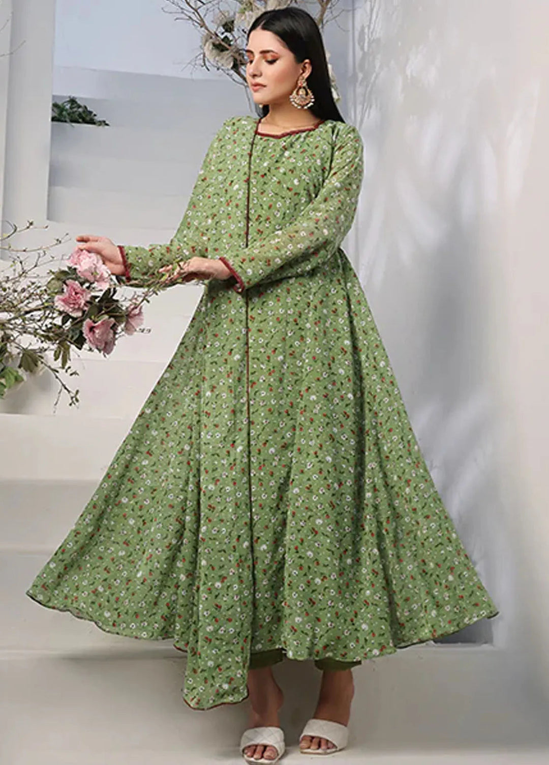 Nazmina Pret Casual Chiffon 3 Piece Suit Fern Day Lilies FRT-76