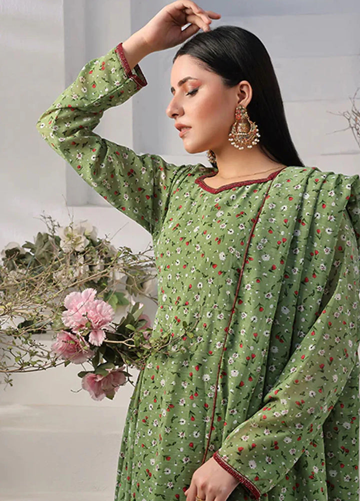 Nazmina Pret Casual Chiffon 3 Piece Suit Fern Day Lilies FRT-76