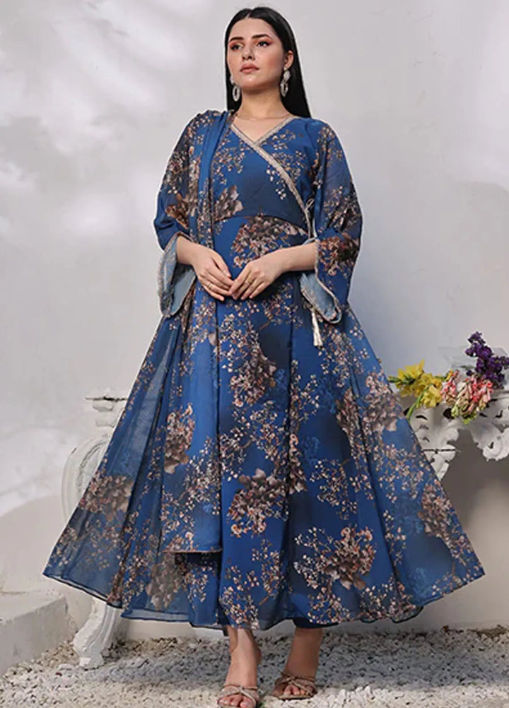 Nazmina Pret Casual Chiffon 3 Piece Suit Lobelia Iris FRT-72