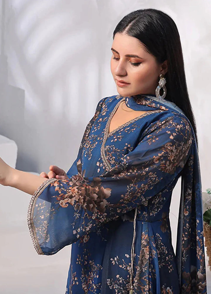 Nazmina Pret Casual Chiffon 3 Piece Suit Lobelia Iris FRT-72