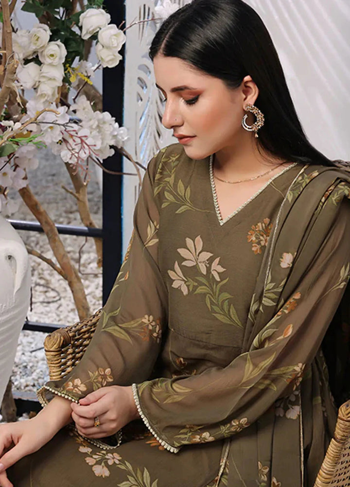 Nazmina Pret Casual Chiffon 3 Piece Suit Moss Floral Flowy FRT-67