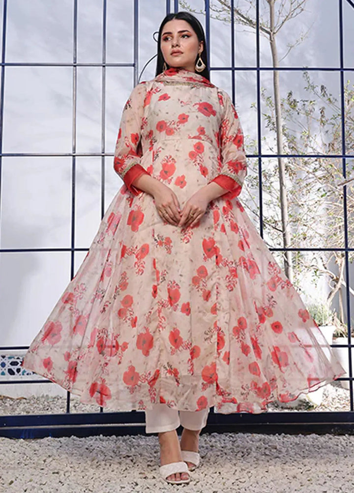 Nazmina Pret Casual Chiffon 3 Piece Suit Ruby Red Amaryllis FRT-70