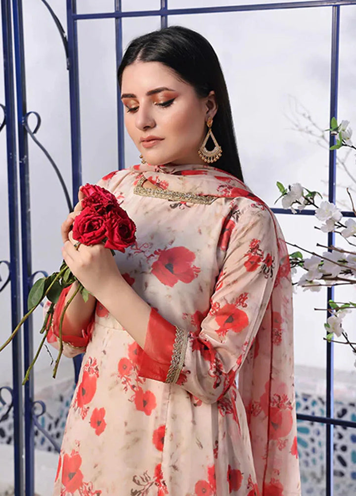Nazmina Pret Casual Chiffon 3 Piece Suit Ruby Red Amaryllis FRT-70