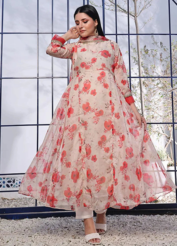 Nazmina Pret Casual Chiffon 3 Piece Suit Ruby Red Amaryllis FRT-70