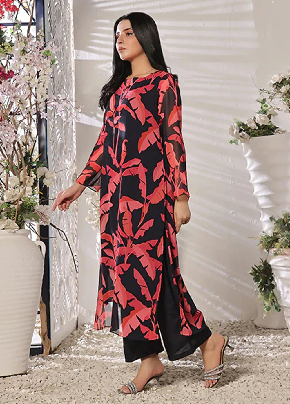 Nazmina Pret Casual Chiffon Kurti Claret ash FR-752