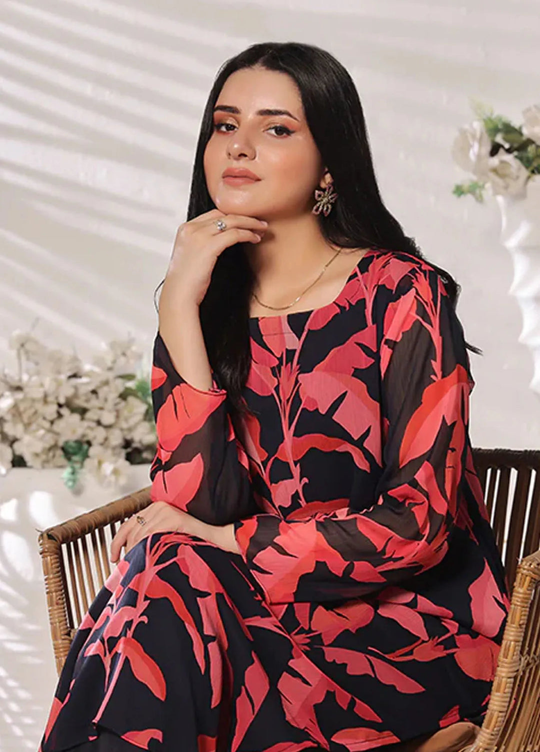 Nazmina Pret Casual Chiffon Kurti Claret ash FR-752