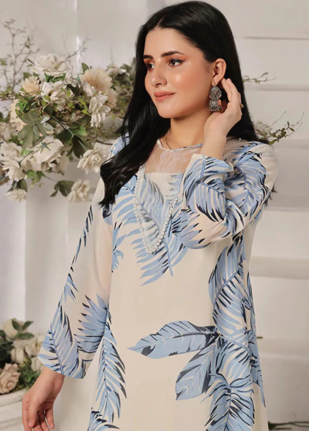 Nazmina Pret Casual Chiffon Kurti Corn flower maple FR-753