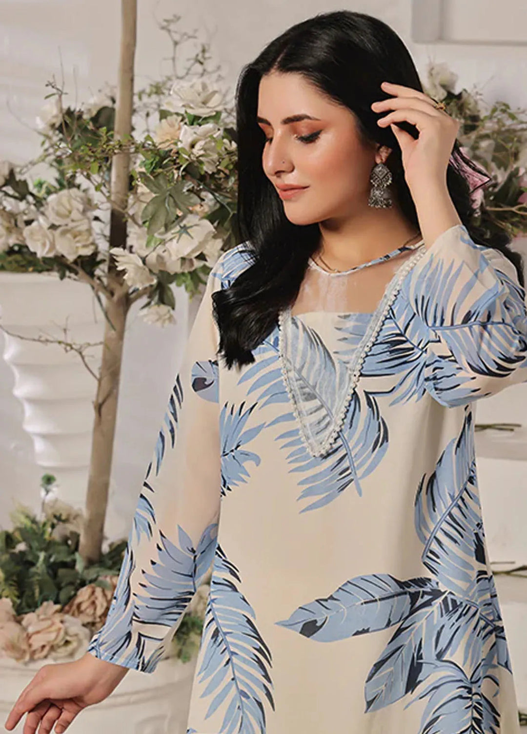 Nazmina Pret Casual Chiffon Kurti Corn flower maple FR-753