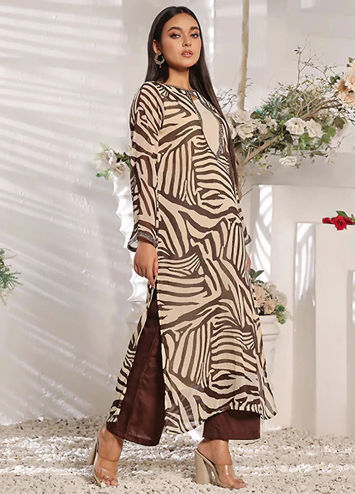 Nazmina Pret Casual Chiffon Kurti Ochre streaks FR-754