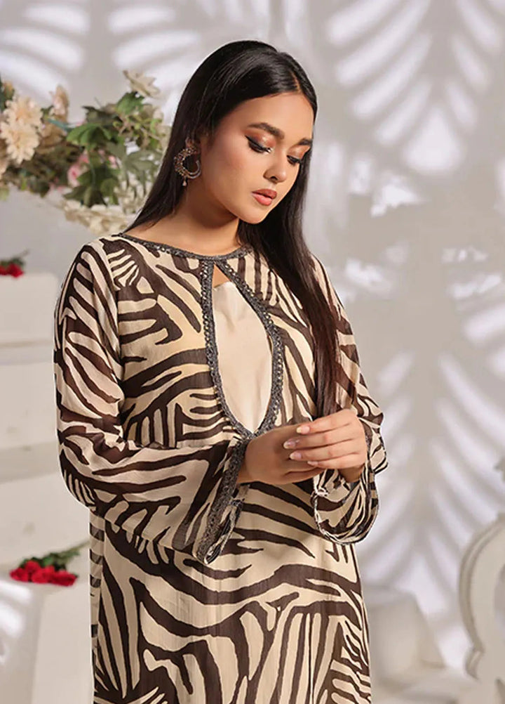 Nazmina Pret Casual Chiffon Kurti Ochre streaks FR-754