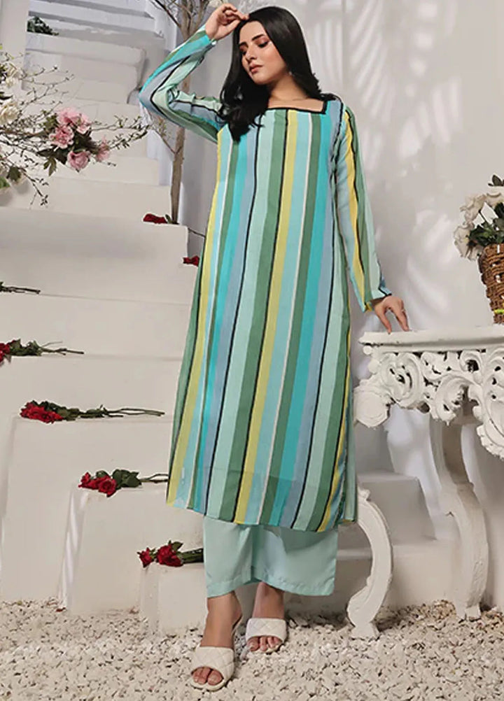 Nazmina Pret Casual Chiffon Kurti Teal turquoise FR-755